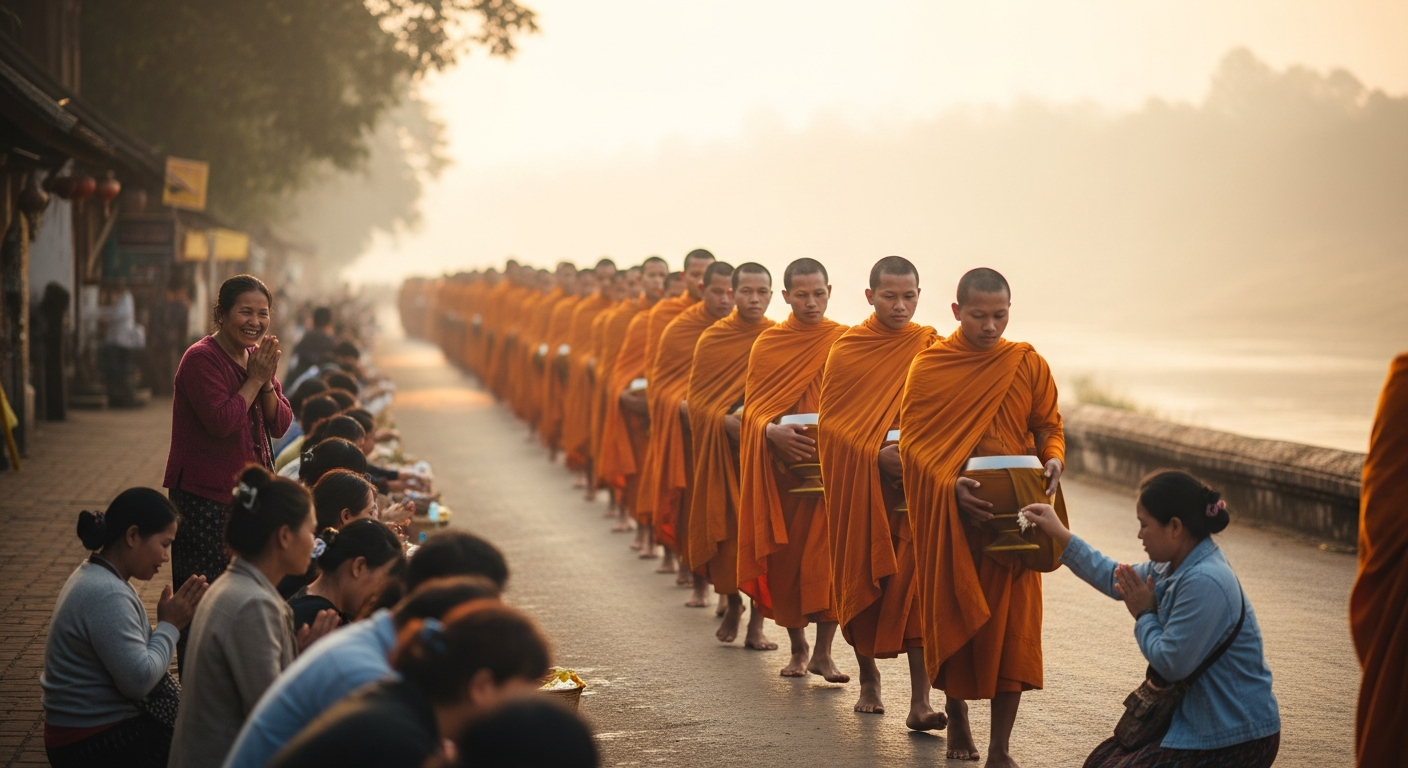 라오스 여행 무서워요? 캄보디아 사태 전혀 영향 없는 3가지: 라오스의 공기는 시간부터 다르게 흐릅니다. 새벽녘, 주황색 승복을 입은 스님들의 탁밧 행렬이 도시를 깨우는 경건함, 마주치는 사람마다 수줍게 건네는 미소 '사바이디'. 이곳은 경쟁보다 조화를, 속도보다 여유를 중요하게 여기는 불교 문화가 삶 깊숙이 뿌리내린 곳입니다. 자극적인 유흥이나 소란스러움 대신, 메콩강의 고요한 물결과 사람들의 온화한 눈빛이 여행자를 맞이하죠. 이런 일상적인 평화로움이야말로 어떤 치안 시스템보다 강력한 안전망이 되어줍니다.