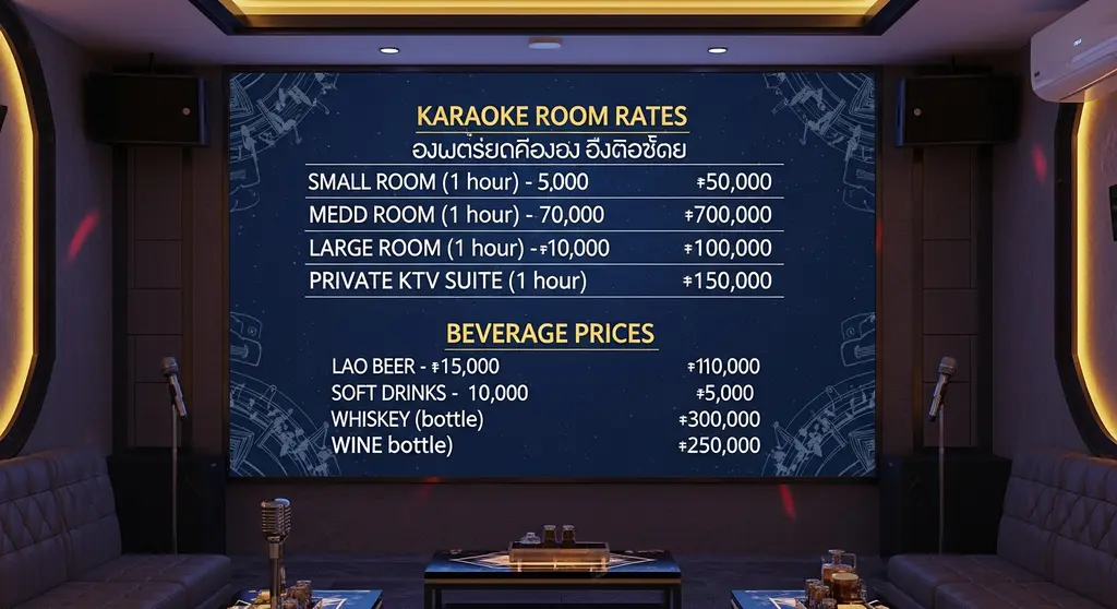 라오스 가라오케 이용 요금 및 주류 가격 안내표