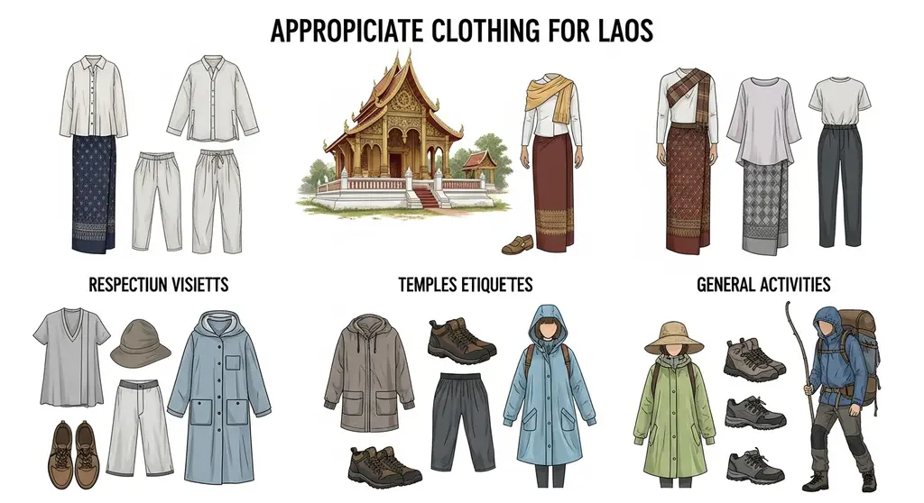 사원 에티켓과 액티비티를 위한 라오스 날씨 옷차림