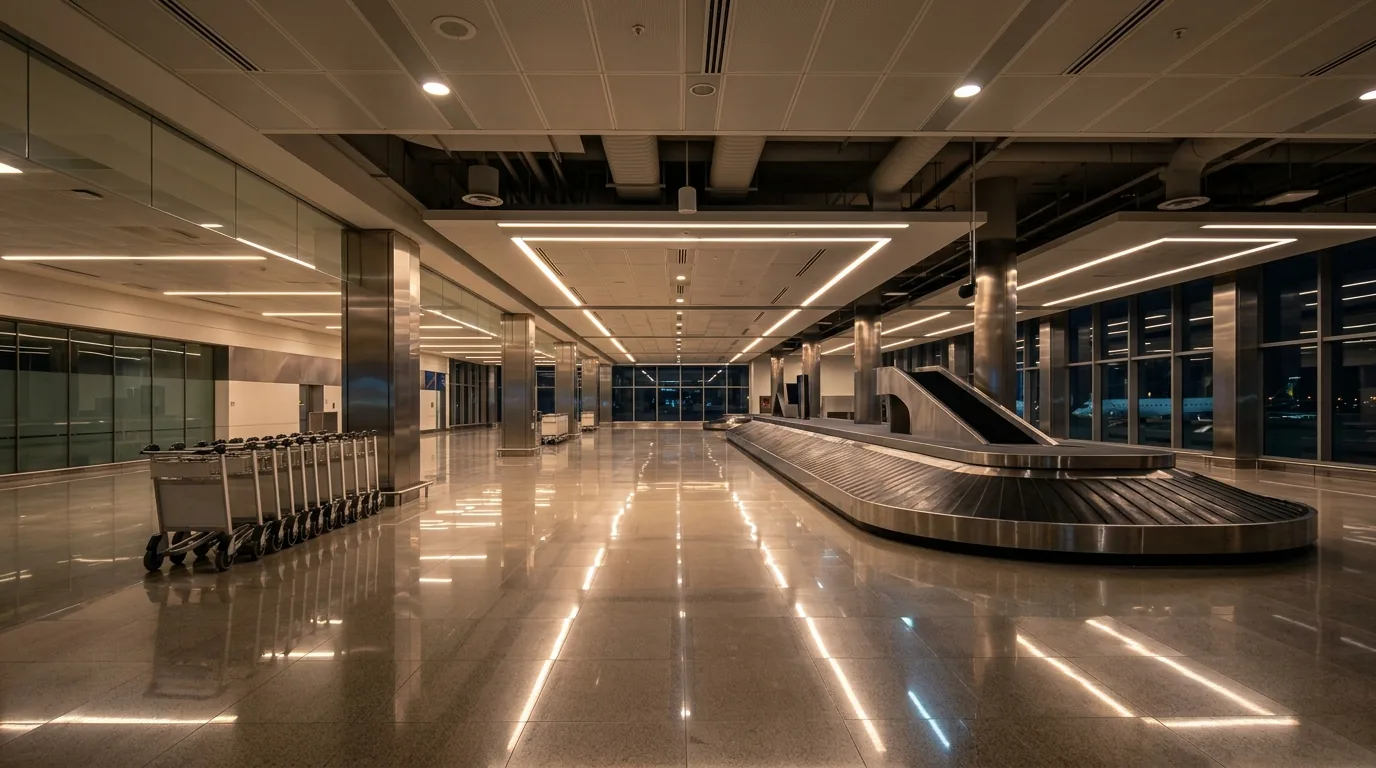 이른 시간 조용한 공항 수하물 수취대